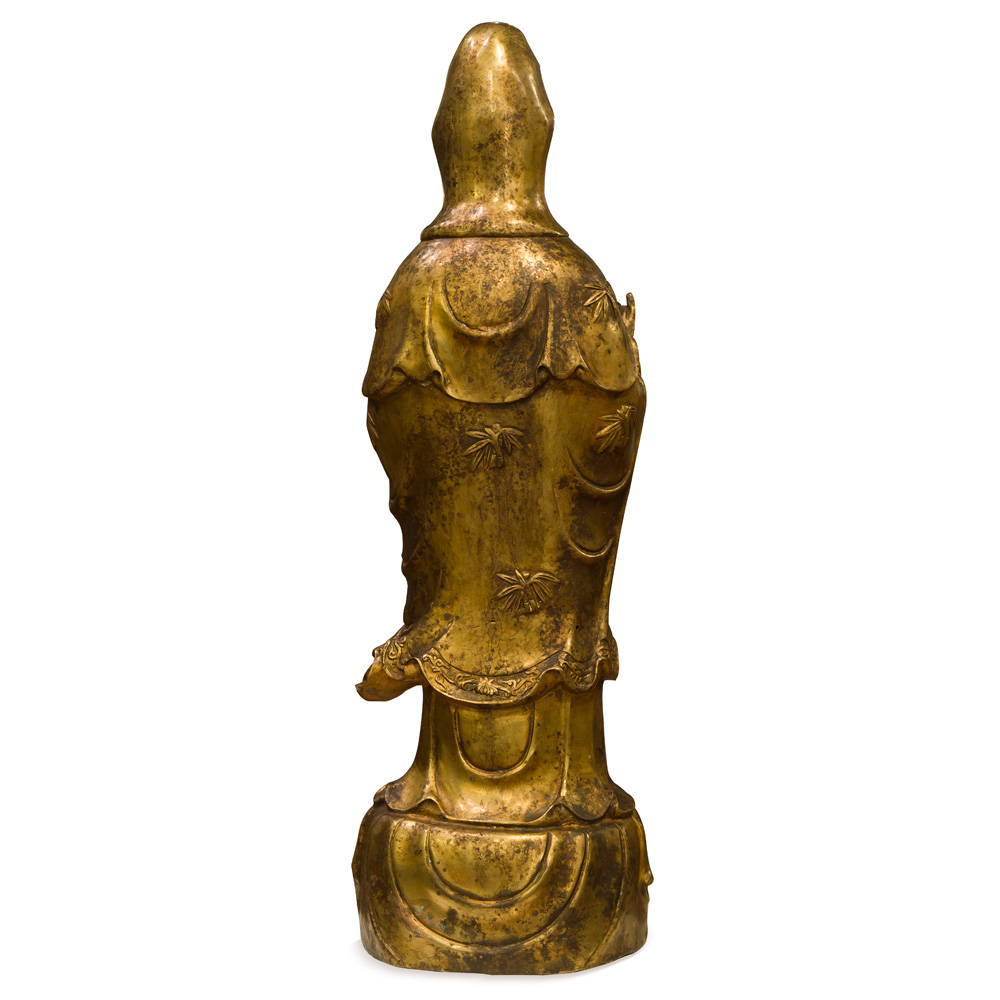 Bronze Standing Guanyin Asian Statue with Bottle