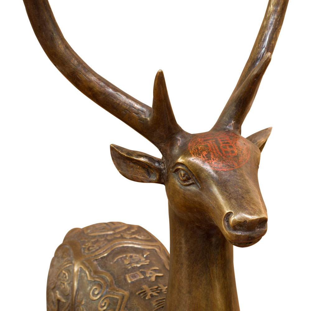 Bronze Chinese Prosperity Ring Deer Statues