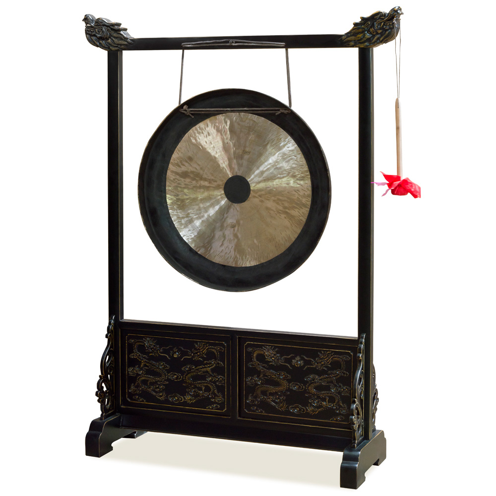 Brass Imperial Palace Chinese Gong With Dragon Embellished Frame