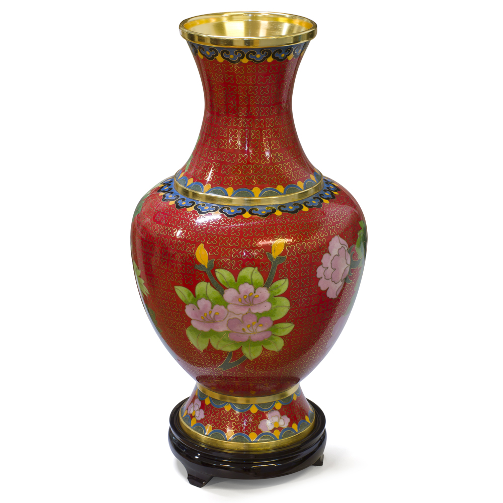 Red Floral Motif Oriental Cloisonne Vase