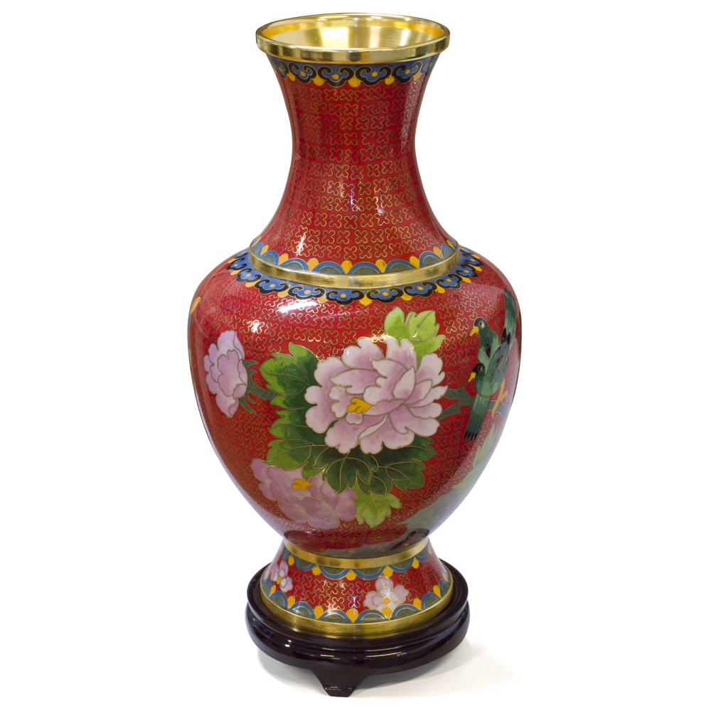 Red Floral Motif Oriental Cloisonne Vase