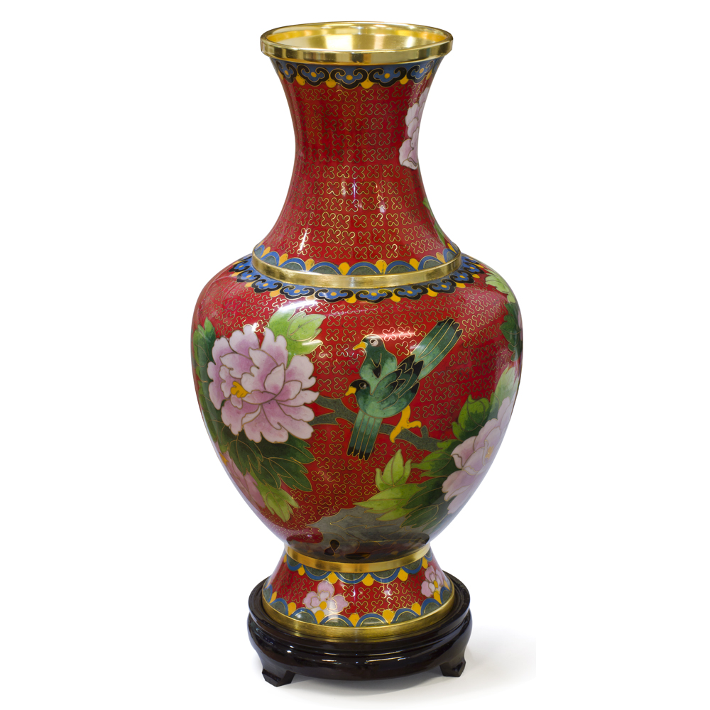 Red Floral Motif Oriental Cloisonne Vase