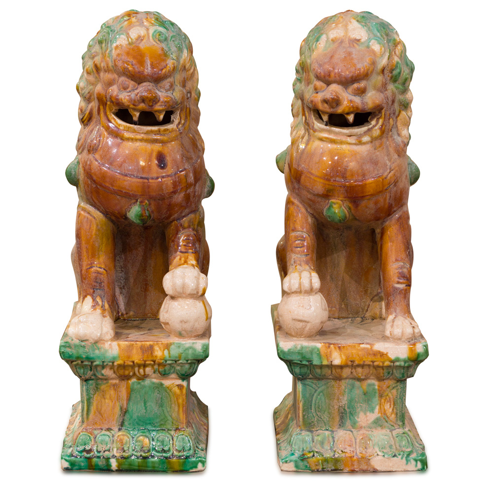 Tang Tri-Color Porcelain Foo Dog Set