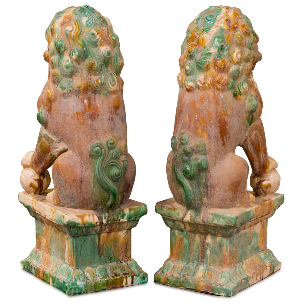 Tang Tri-Color Glazed Ceramic Chinese Foo Dog Set