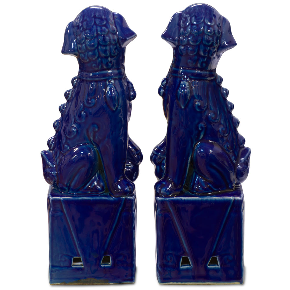 Dark Blue Porcelain Chinese Foo Dog Set