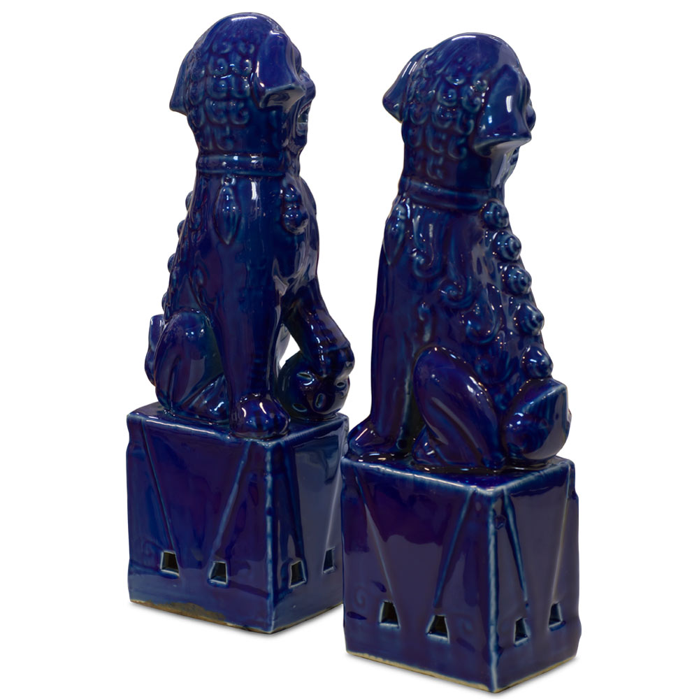 Dark Blue Porcelain Chinese Foo Dog Set