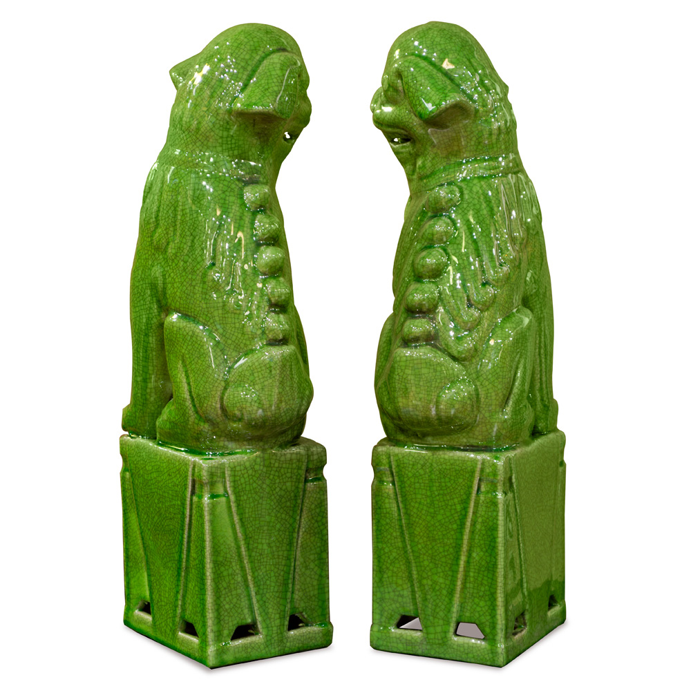 Lime Green Porcelain Chinese Foo Dog Set