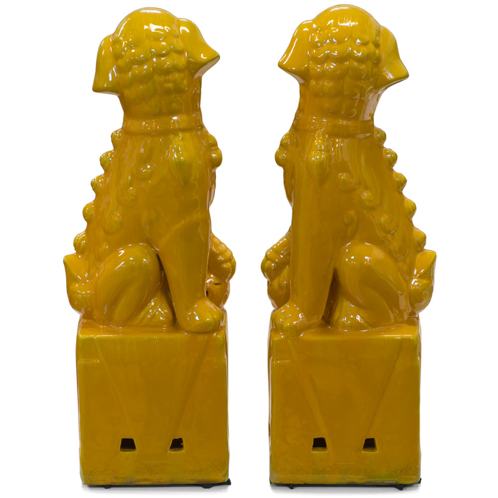 Yellow Porcelain Chinese Foo Dog Set