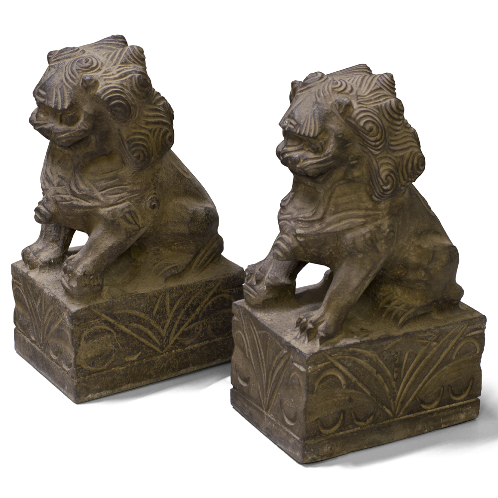 10 Inch Stone Chinese Foo Dog Statue Set