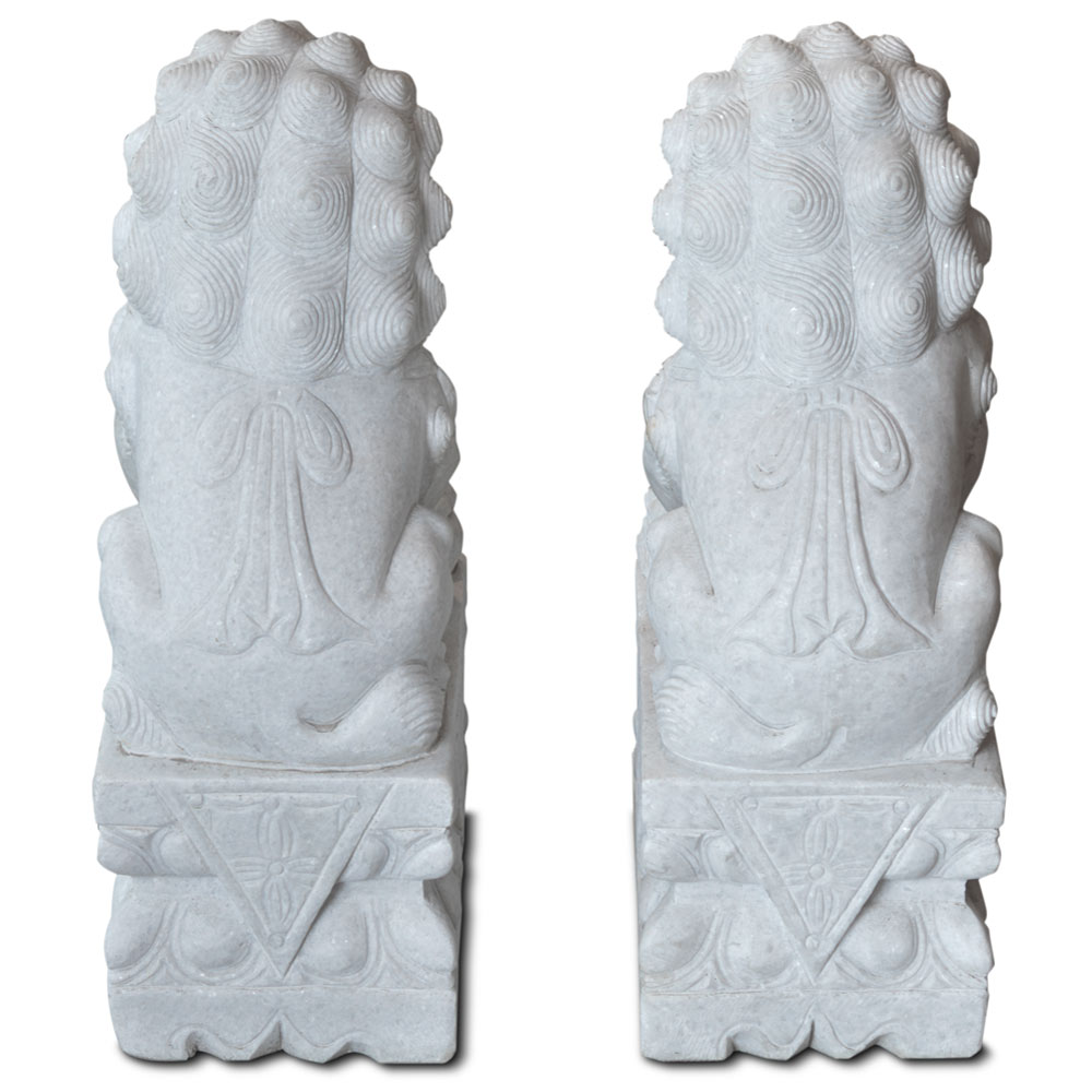 Imperial White Marble Chinese Foo Dogs Statues