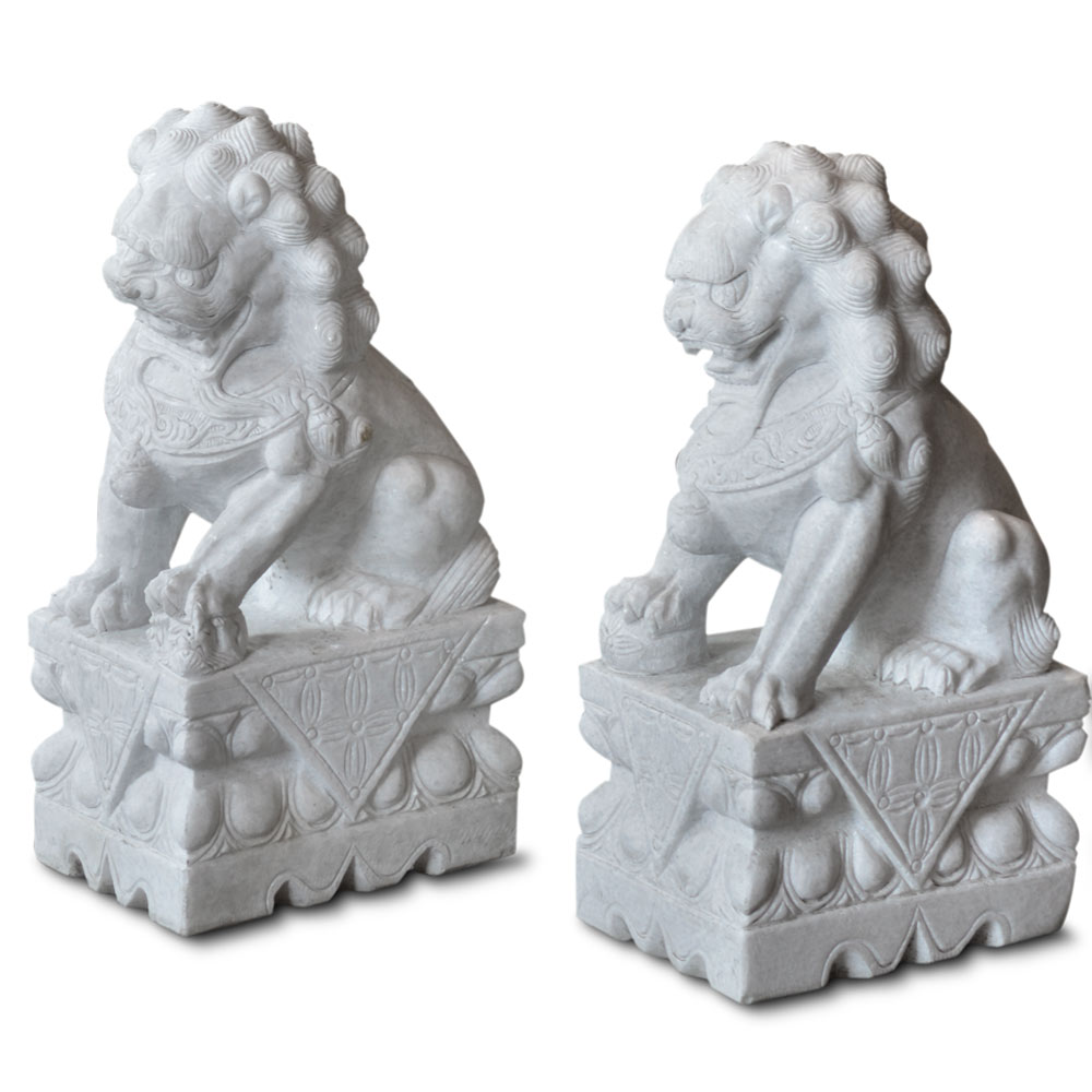 Imperial White Marble Chinese Foo Dogs Statues