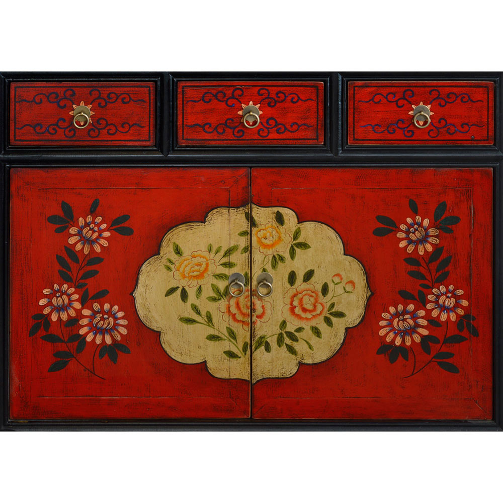 Elmwood Floral Motif Tibetan Cabinet