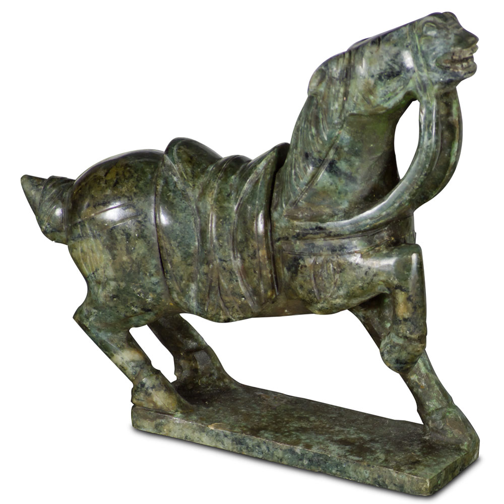 Dark Green Chinese Jade Warrior Horse Sculpture