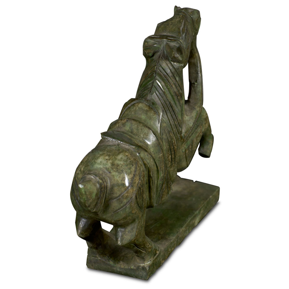 Small Dark Green Chinese Jade Warrior Horse Sculpture