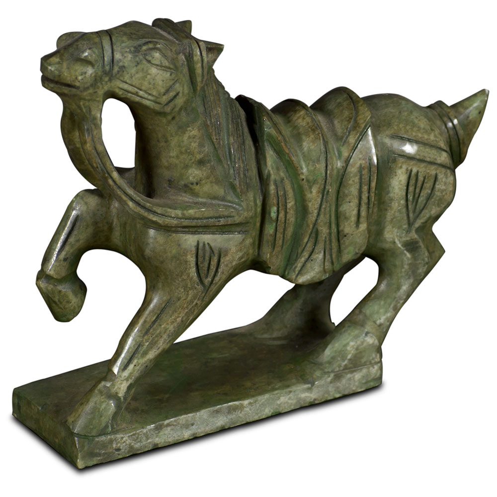 Small Dark Green Chinese Jade Warrior Horse Sculpture