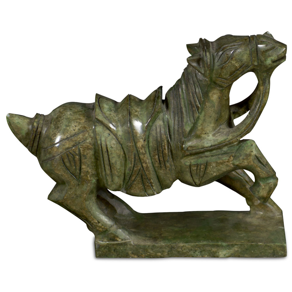 Small Dark Green Chinese Jade Warrior Horse Sculpture