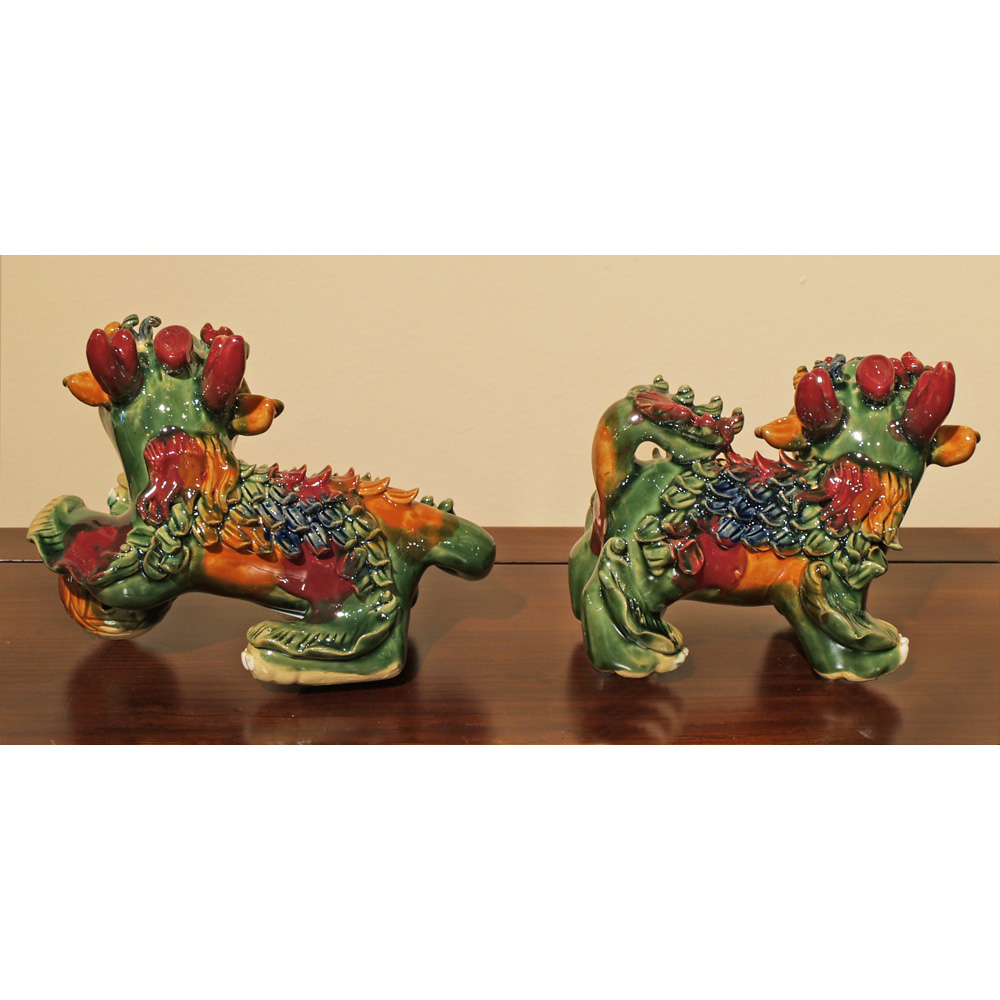 Multicolor Porcelain Kirin Oriental Figurine Set