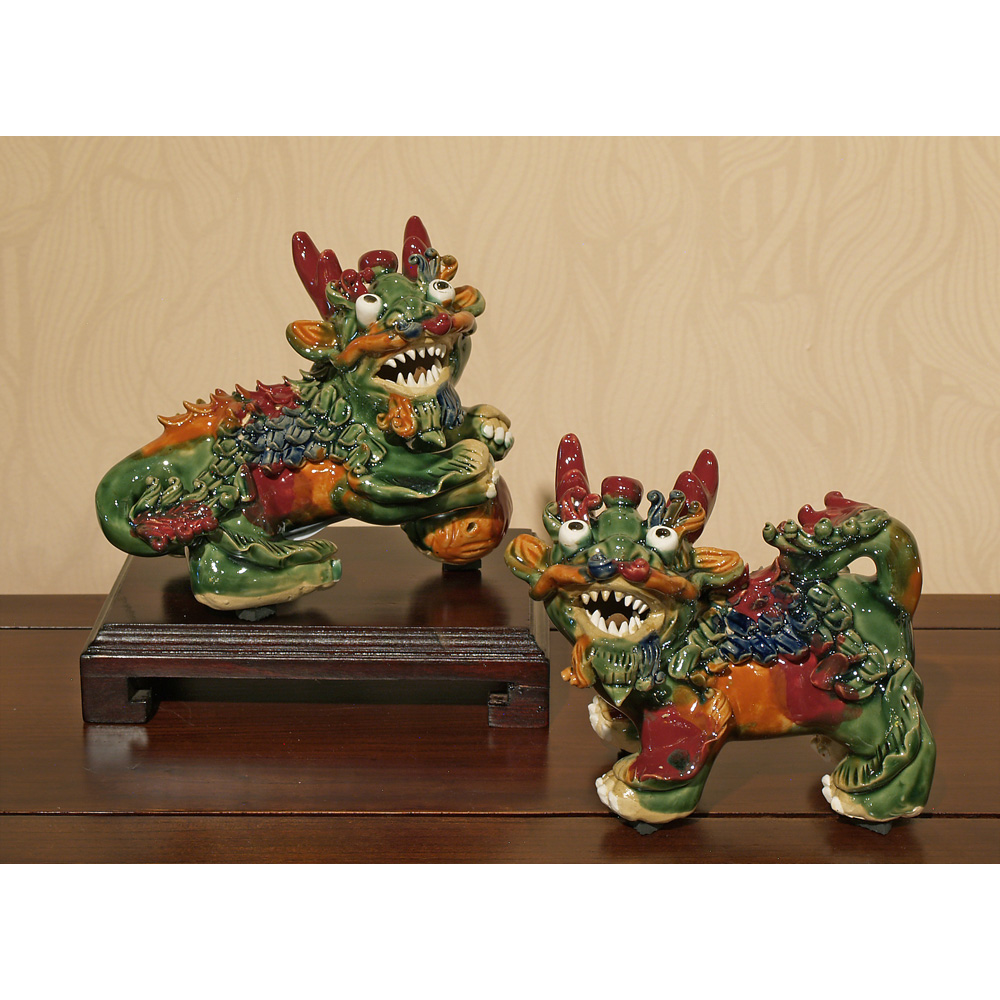 Multicolor Porcelain Kirin Oriental Figurine Set