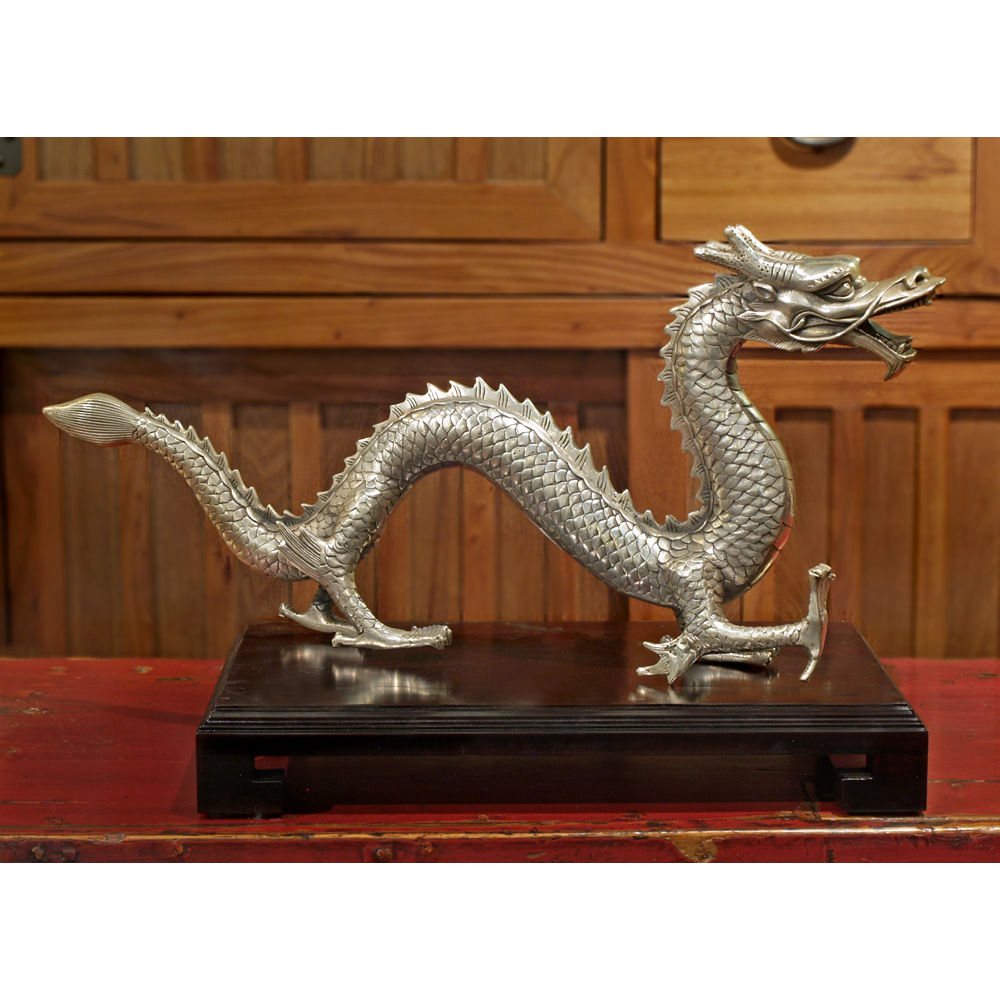 Silver Plated Prosperity Dragon Asian Figurine