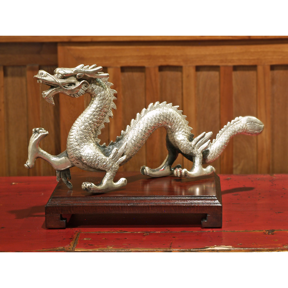 Silver Plated Prosperity Dragon Asian Figurine