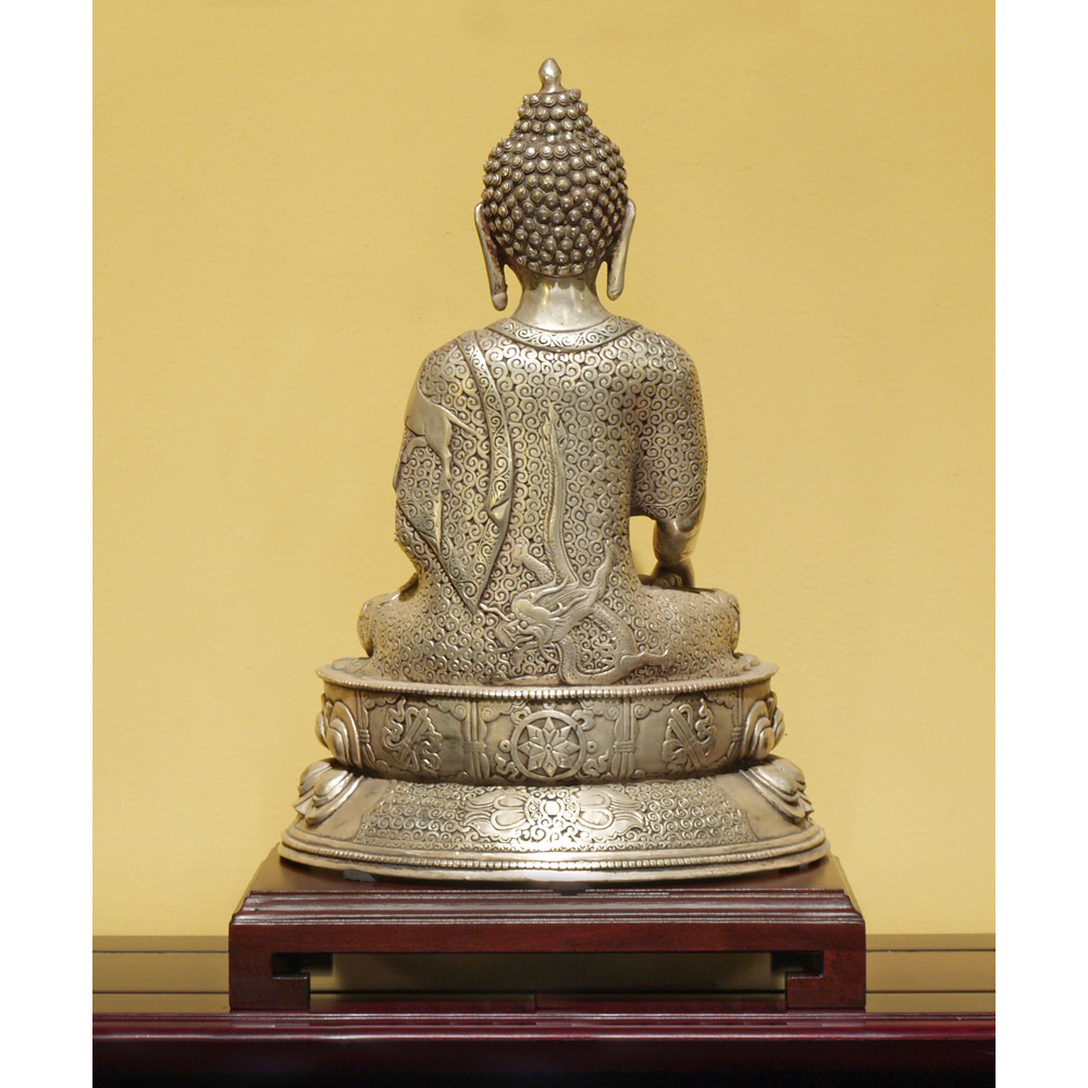 Silver Plated Meditating Buddha Statue Asian Figurine