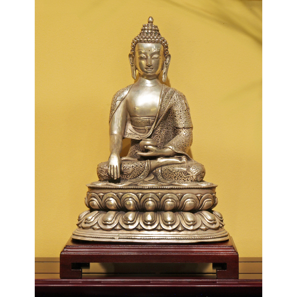 Silver Plated Meditating Buddha Statue Asian Figurine