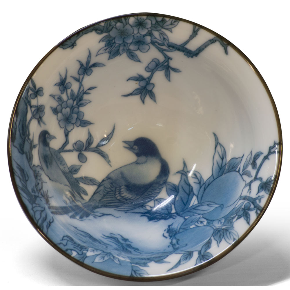 Blue & White Bird and Flower Motif Chinese Porcelain Tea Cups