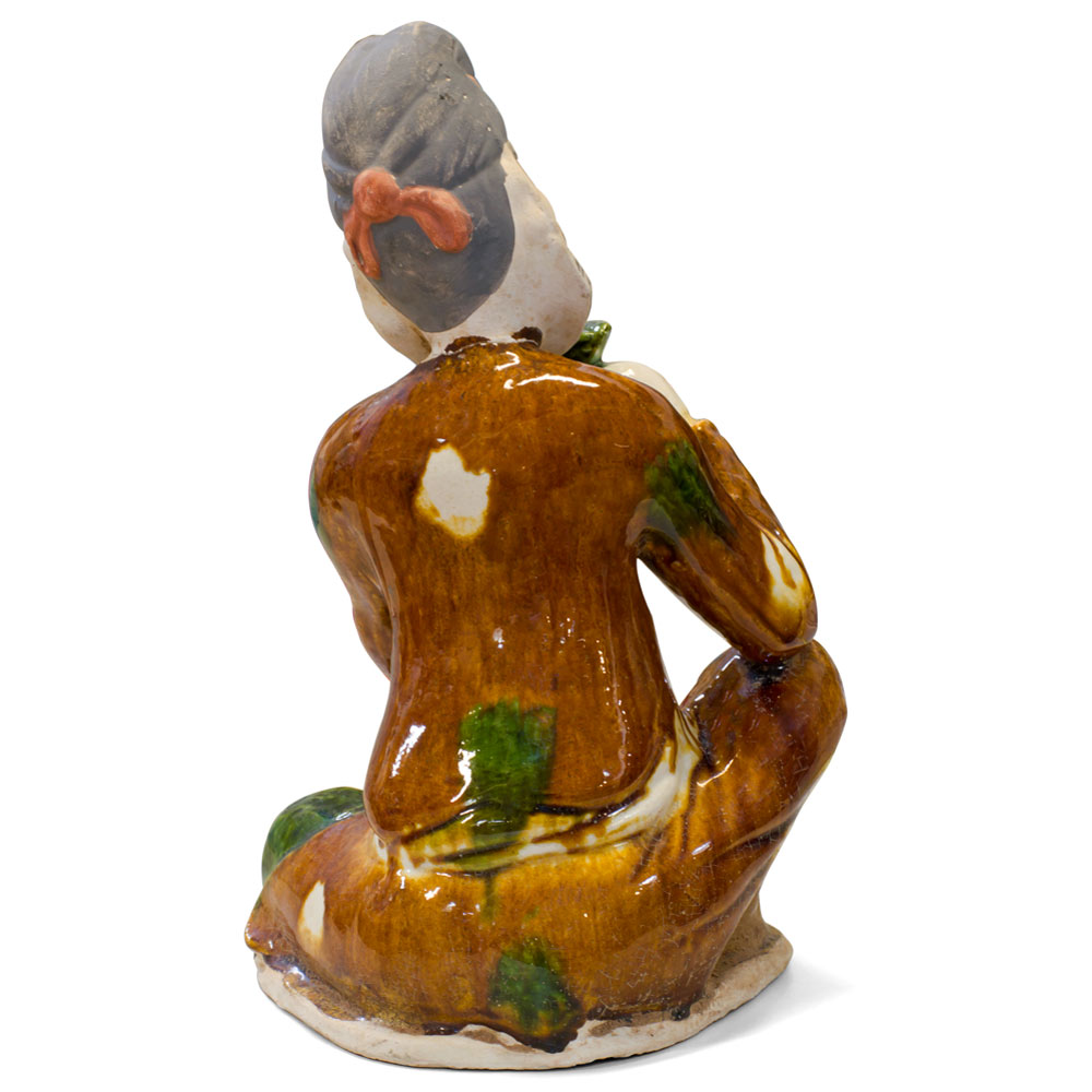 Tang Tri-Color Glazed Ceramics Sculpture of Man Holding Bird