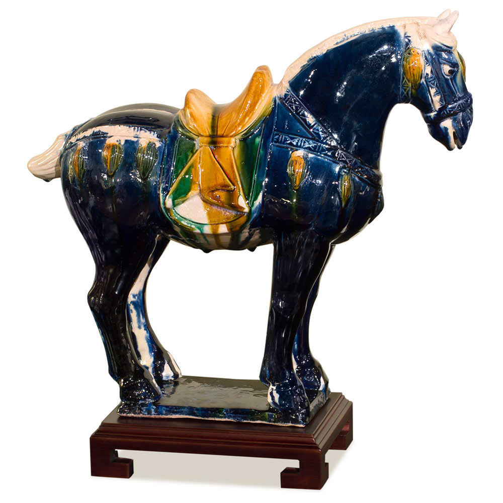 Tang Tri-Color Glazed Ceramic Chinese Horse Statue