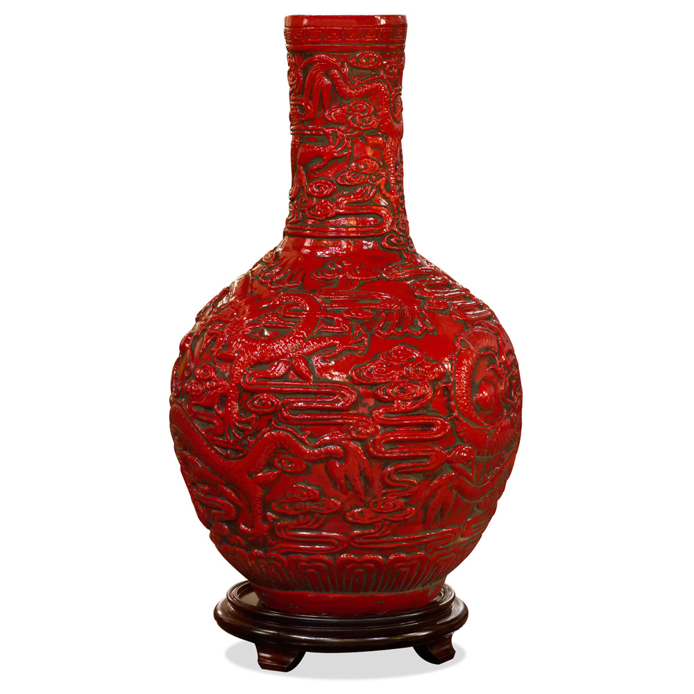 Red Porcelain Imperial Dragon Chinese Temple Vase