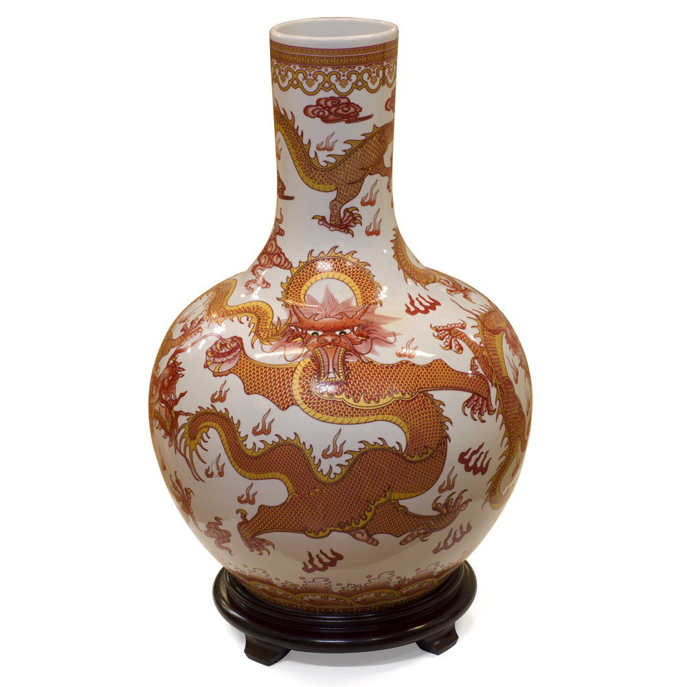 Red and Gold Dragon Imperial Chinese Porcelain Temple Vase