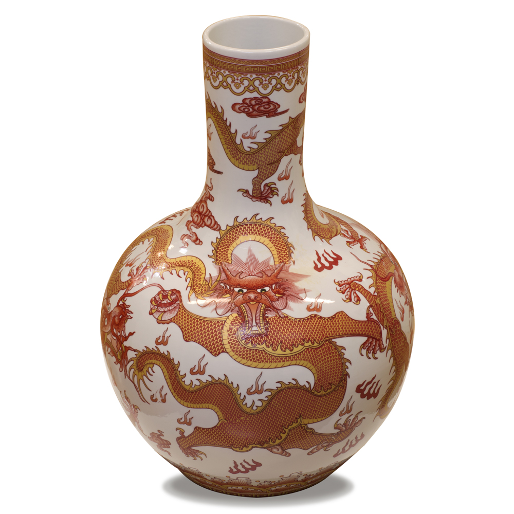 Red and Gold Dragon Imperial Chinese Porcelain Temple Vase