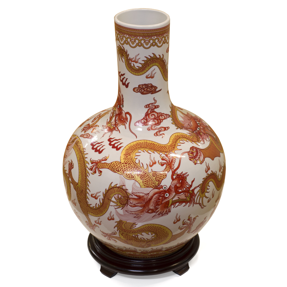 Red and Gold Dragon Imperial Chinese Porcelain Temple Vase