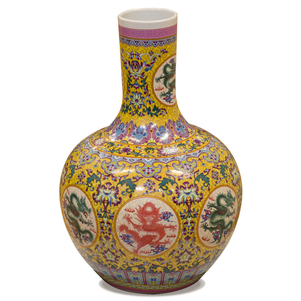 Yellow Dragon Imperial Chinese Porcelain Temple Vase