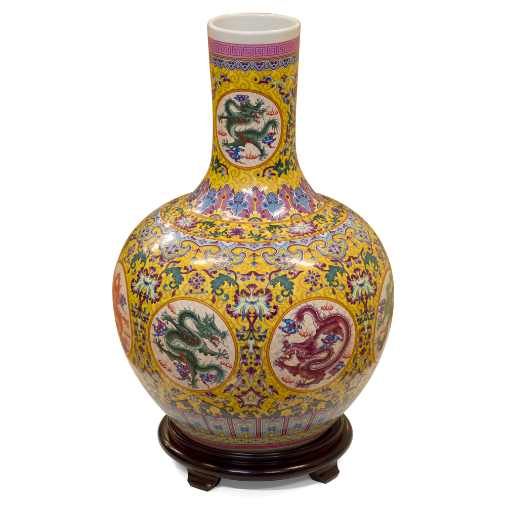 Yellow Dragon Imperial Chinese Porcelain Temple Vase