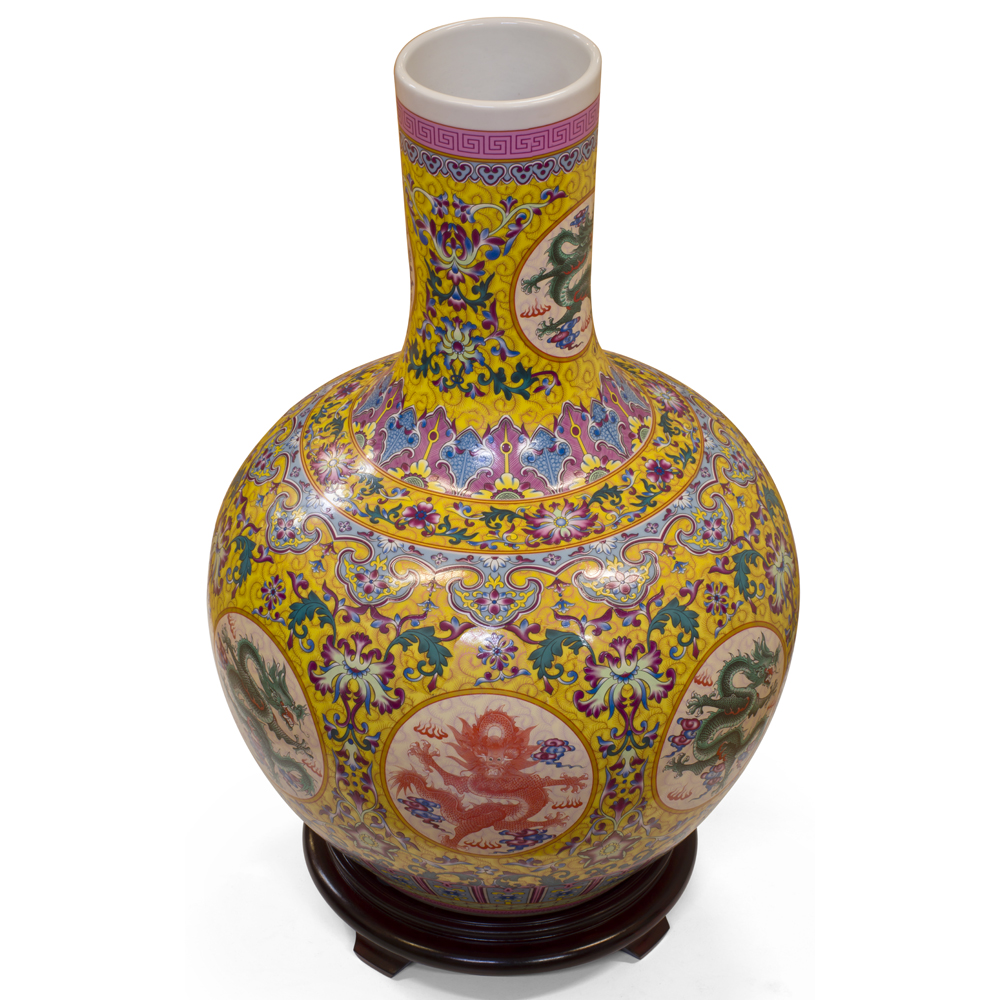 Yellow Dragon Imperial Chinese Porcelain Temple Vase