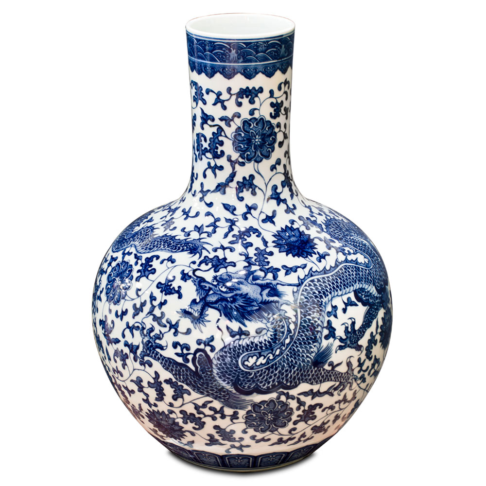 Blue and White Dragon Imperial Chinese Porcelain Temple Vase