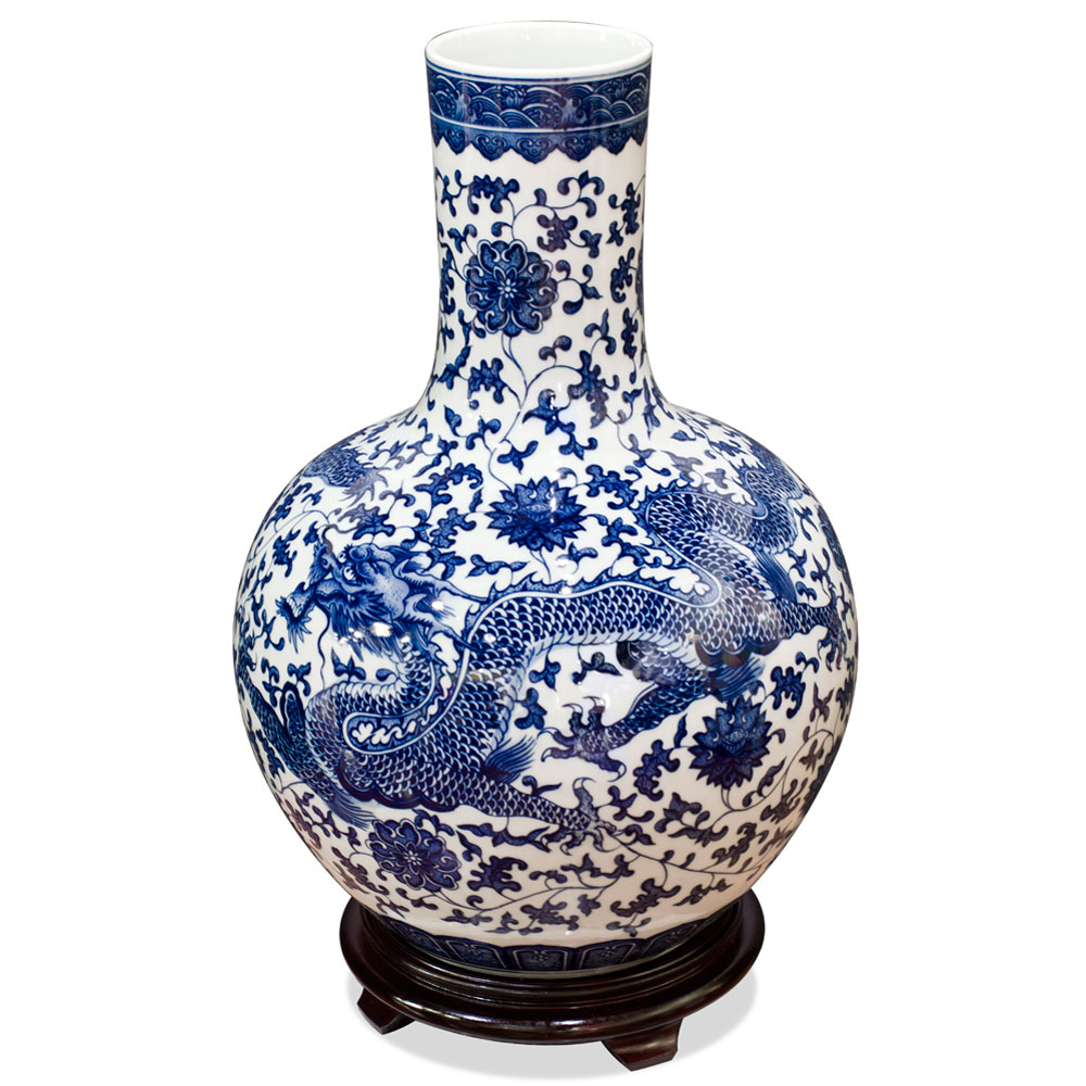 Blue and White Dragon Imperial Chinese Porcelain Temple Vase