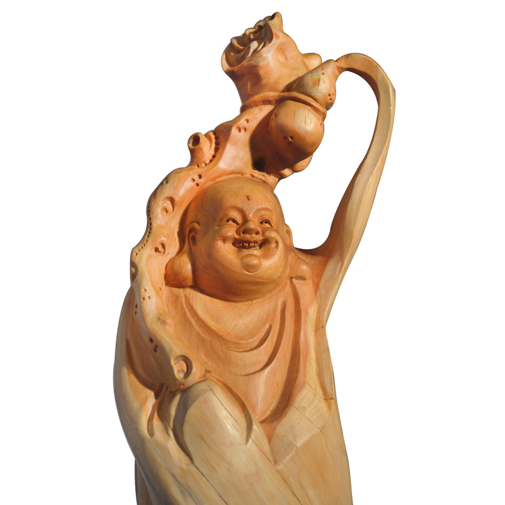 Cedar Wood Root Happy Buddha Asian Sculpture