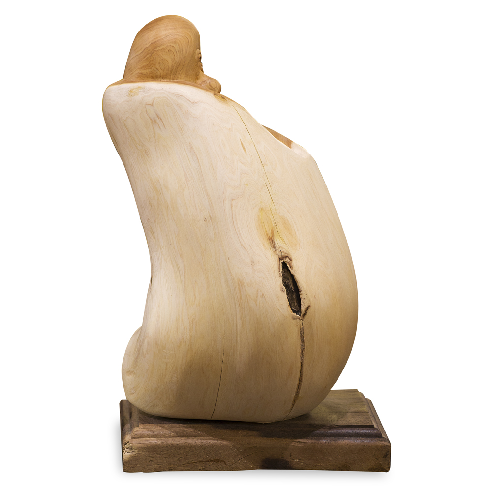 Cedar Wood Root Happy Buddha Asian Sculpture