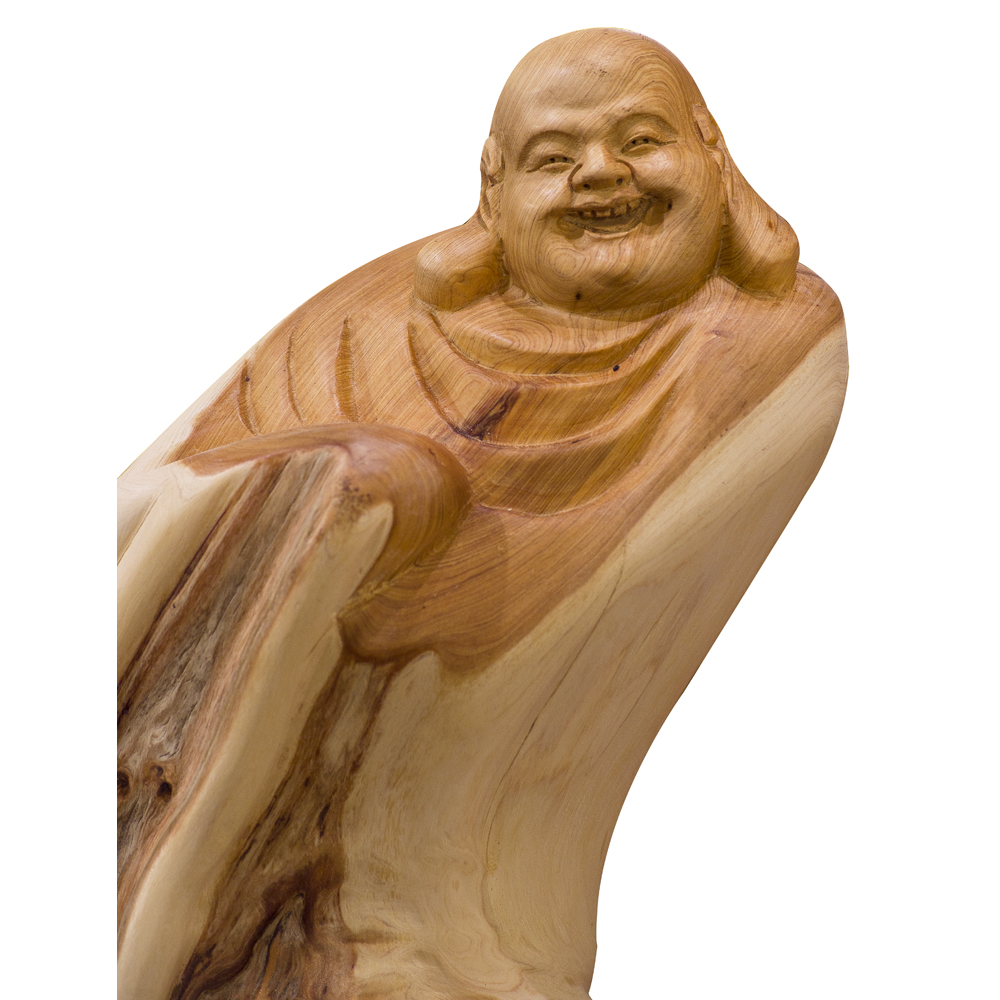 Cedar Wood Root Happy Buddha Asian Sculpture