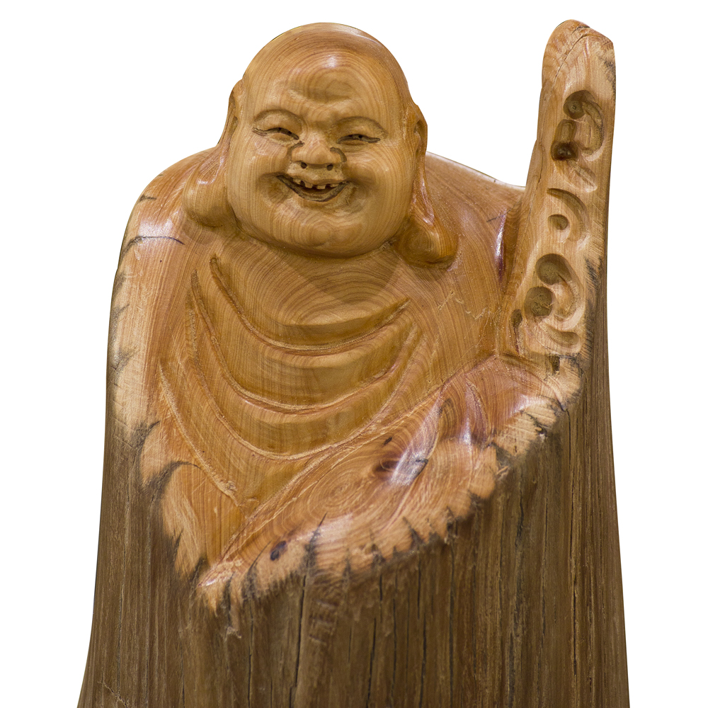 Cedar Wood Root Happy Buddha Asian Sculpture