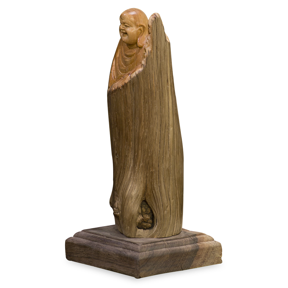 Cedar Wood Root Happy Buddha Asian Sculpture