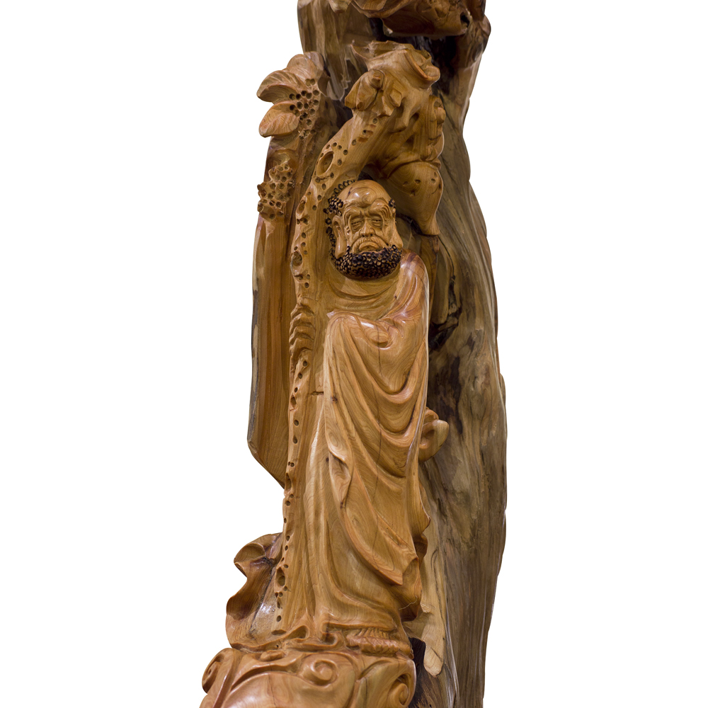 Cedar Wood Root Damo with Pine Tree Asian Sculpture