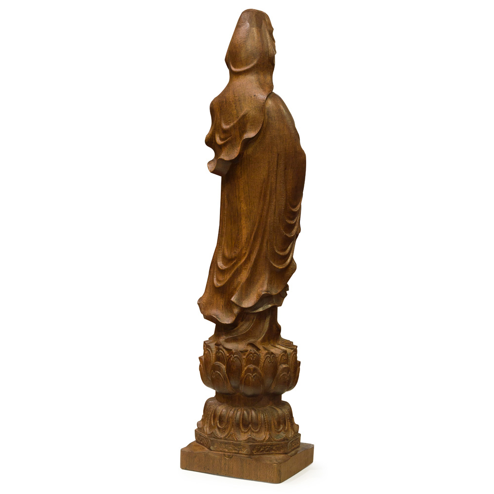 Wooden Standing Guanyin Oriental Statue