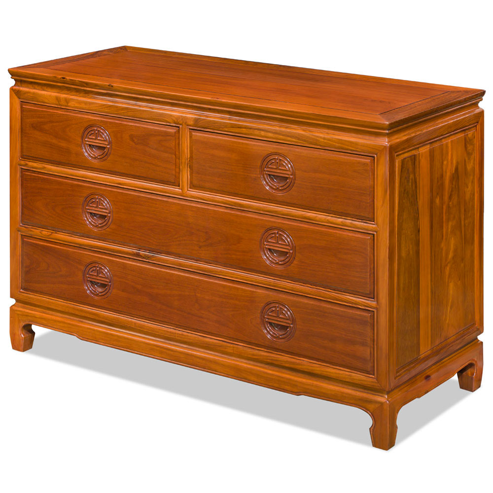 Natural Finish Rosewood Chinese Longevity Chest of 4 Drawers