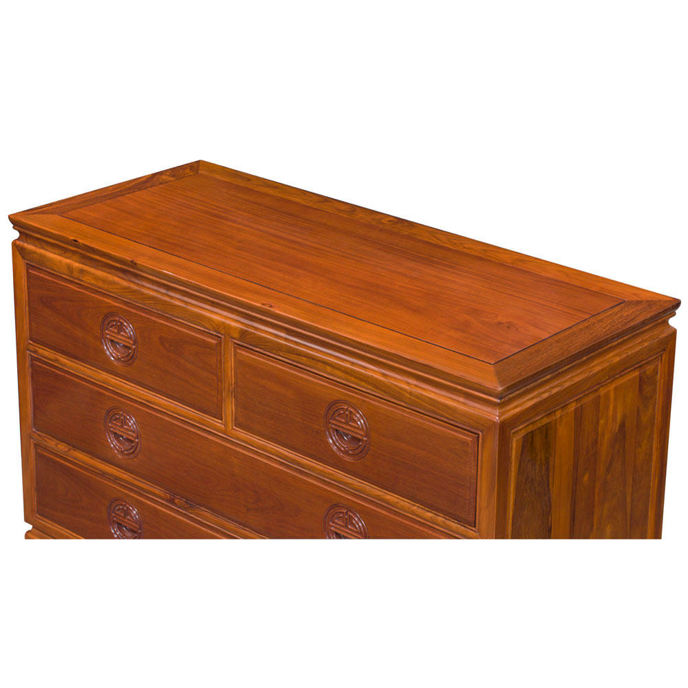 Natural Finish Rosewood Chinese Longevity Chest of 4 Drawers