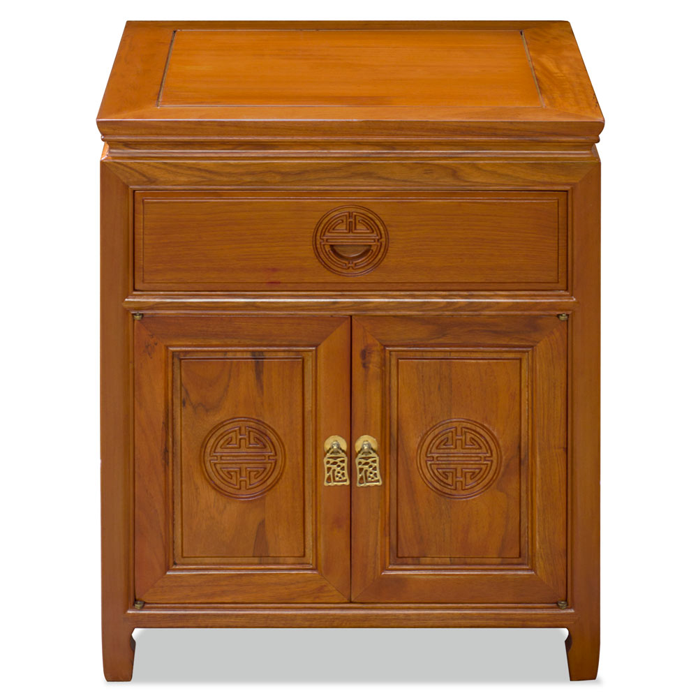 Natural Finish Rosewood Chinese Longevity Design Nightstand