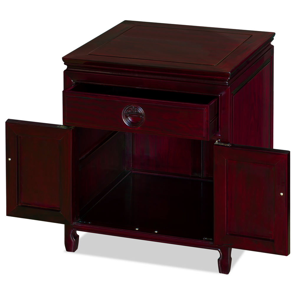 Dark Cherry Rosewood Chinese Longevity Design Nightstand