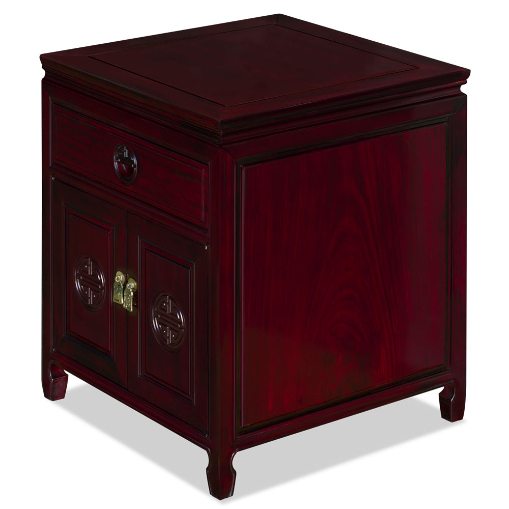 Dark Cherry Rosewood Chinese Longevity Design Nightstand